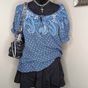 Blue paisley pattern print blouse large
